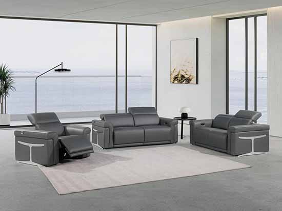 Global United Furniture 1126 Power Reclining Italian Leather 3 piece Sofa Set in Dark Gray color. 1126-3pcs-dark-gray