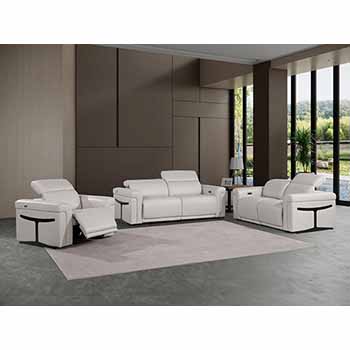 Global United Furniture 1126 Power Reclining Italian Leather 3 piece Sofa Set in Light Gray color. 1126-3pcs-light-gray
