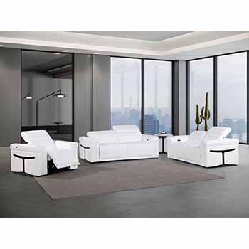 Global United Furniture 1126 Power Reclining Italian Leather 3 piece Sofa Set in White color. 1126-3pcs-white