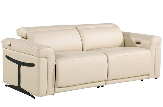 Global United Furniture 1126 Power Reclining Italian Leather Sofa in Beige color. 1126-beige-sofa