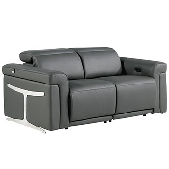 Global United Furniture 1126 Top Grain Power Reclining Italian Leather Loveseat in Dark Gray color. 1126-dark-gray-loveseat