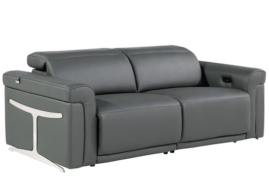 Global United Furniture 1126 Top Grain Power Reclining Italian Leather Sofa in Dark Gray color. 1126-dark-gray-sofa