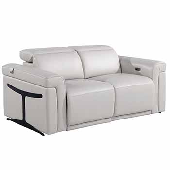 Global United Furniture 1126 Top Grain Power Reclining Italian Leather Loveseat in Light Gray color. 1126-light-gray-loveseat