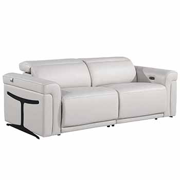 Global United Furniture 1126 Top Grain Power Reclining Italian Leather Sofa in Light Gray color. 1126-light-gray-sofa