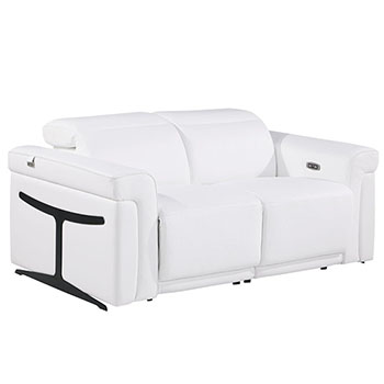 Global United Furniture 1126 Top Grain Power Reclining Italian Leather Loveseat in White color. 1126-white-loveseat