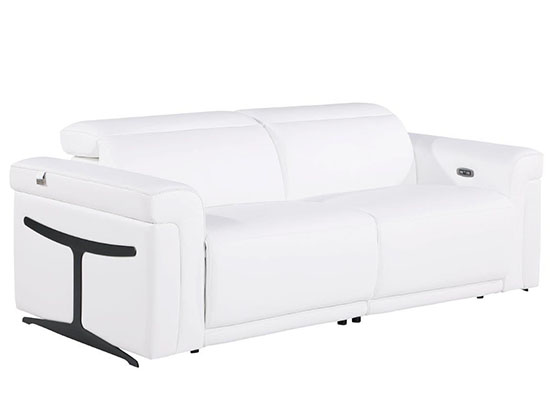 Global United Furniture 1126 Top Grain Power Reclining Italian Leather Sofa in White color. 1126-white-sofa