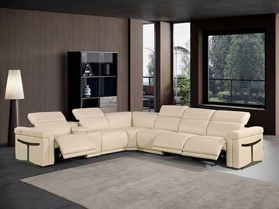 Global United Furniture 1126 sectional, 7 pieces with 3-Power Recliners and 1-Console in Beige color 1126-BEIGE-3PWR-7PC