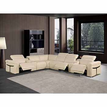 Global United Furniture 1126 sectional, 8 pieces with 3-Power Recliners and 2-Consoles in Beige color 1126-BEIGE-3PWR-8PC