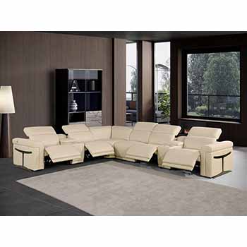 Global United Furniture 1126 sectional, 8 pieces with 4-Power Recliners and 2-Consoles in Beige color 1126-BEIGE-4PWR-8PC