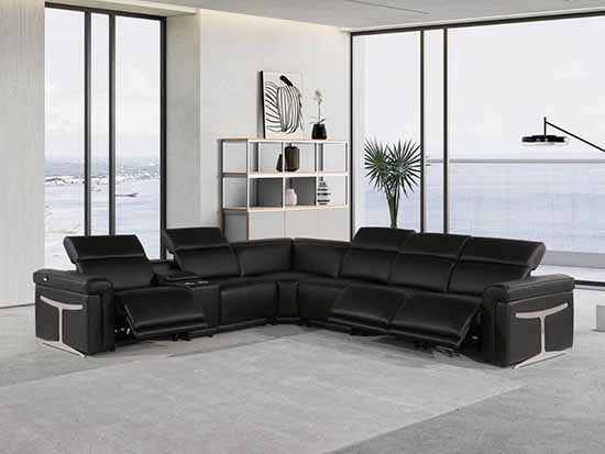 Global United Furniture 1126 sectional, 7 pieces with 3-Power Recliners and 1-Console in Black color 1126-BLACK-3PWR-7PC