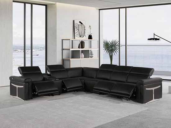 Global United Furniture 1126 sectional, 7 pieces with 4-Power Recliners and 1-Console in Black color 1126-BLACK-4PWR-7PC
