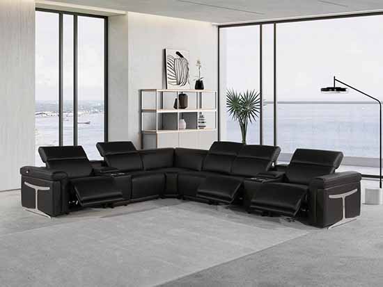 Global United Furniture 1126 sectional, 8 pieces with 3-Power Recliners and 2-Consoles in Black color 1126-BLACK-3PWR-8PC
