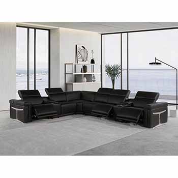 Global United Furniture 1126 sectional, 8 pieces with 3-Power Recliners and 2-Consoles in Black color 1126-BLACK-3PWR-8PC