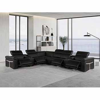 Global United Furniture 1126 sectional, 8 pieces with 4-Power Recliners and 2-Consoles in Black color 1126-BLACK-4PWR-8PC