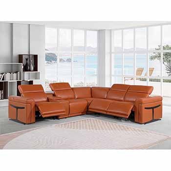 Global United Furniture 1126 sectional, 6 pieces with 3-Power Recliners and 1-Console in Camel color 1126-CAMEL-3PWR-6PC