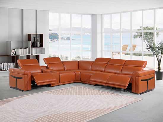 Global United Furniture 1126 sectional, 7 pieces with 3-Power Recliners and 1-Console in Camel color 1126-CAMEL-3PWR-7PC