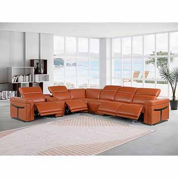Global United Furniture 1126 sectional, 7 pieces with 4-Power Recliners and 1-Console in Camel color 1126-CAMEL-4PWR-7PC