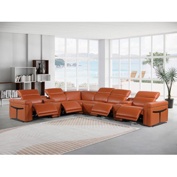  Global United Furniture 1126 sectional, 8 pieces with 4-Power Recliners and 2-Consoles in Camel color