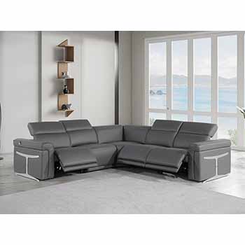 Global United Furniture 1126 sectional, 5 pieces with 3-Power Recliners in Dark Gray color 1126-DARK-GRAY-3PWR-5PC