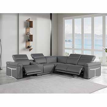 Global United Furniture 1126 sectional, 6 pieces with 3-Power Recliners and 1-Console in Dark Gray color 1126-DARK-GRAY-3PWR-6PC