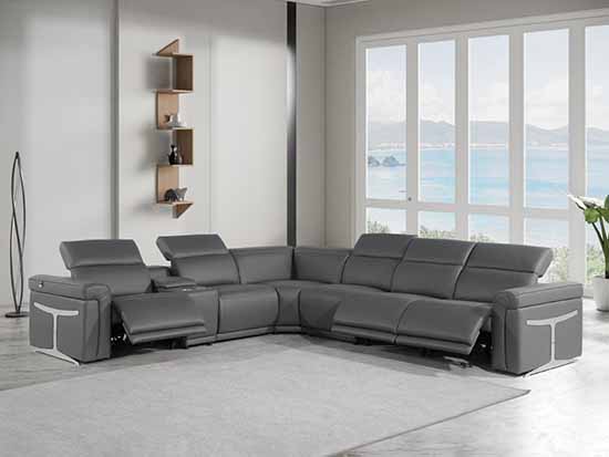 Global United Furniture 1126 sectional, 7 pieces with 3-Power Recliners and 1-Console in Dark Gray color 1126-DARK-GRAY-3PWR-7PC