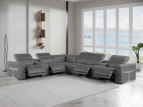 Global United Furniture 1126 sectional, 8 pieces with 4-Power Recliners and 2-Consoles in Dark Gray color 1126-DARK-GRAY-4PWR-8PC