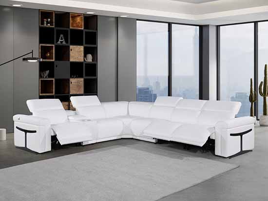 Global United Furniture 1126 sectional, 7 pieces with 3-Power Recliners and 1-Console in White color 1126-WHITE-3PWR-7PC