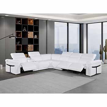 Global United Furniture 1126 sectional, 7 pieces with 3-Power Recliners and 1-Console in White color 1126-WHITE-3PWR-7PC