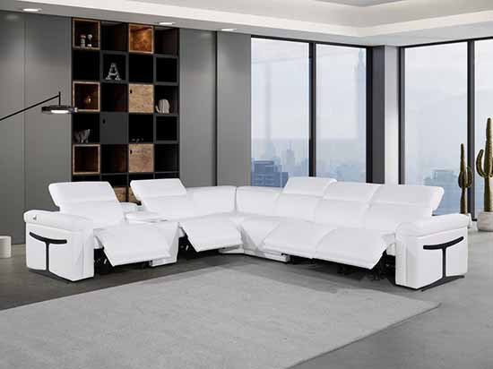 Global United Furniture 1126 sectional, 7 pieces with 4-Power Recliners and 1-Console in White color 1126-WHITE-4PWR-7PC