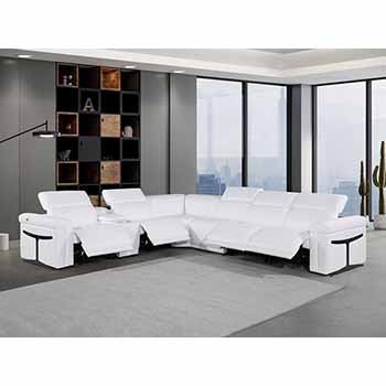 Global United Furniture 1126 sectional, 7 pieces with 4-Power Recliners and 1-Console in White color 1126-WHITE-4PWR-7PC
