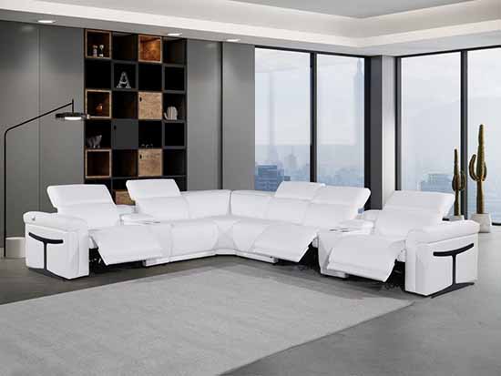 Global United Furniture 1126 sectional, 8 pieces with 3-Power Recliners and 2-Consoles in White color 1126-WHITE-3PWR-8PC