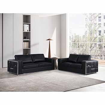 Global United Furniture 1130 Genuine Italian Leather 2 Piece Sofa Set in Black color. 1130-2pcs-black