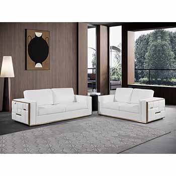 Global United Furniture 1130 Genuine Italian Leather 2 Piece Sofa Set in White color.  1130-2pcs-white