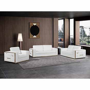 Global United Furniture 1130 Genuine Italian Leather 3 Piece Sofa Set in White color. 1130-3pcs-white