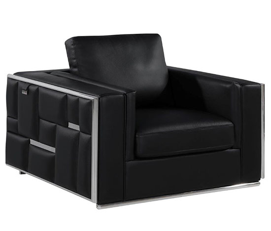 Global United Furniture 1130 Genuine Italian Leather Chair in Black color.  1130-black-chair