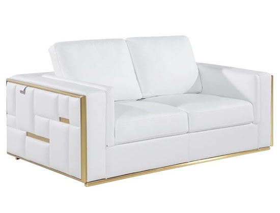 Global United Furniture 1130 Genuine Italian Leather Loveseat in White color.  1130-white-loveseat