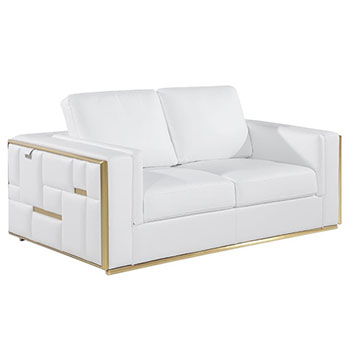 Global United Furniture 1130 Genuine Italian Leather Loveseat in White color.  1130-white-loveseat