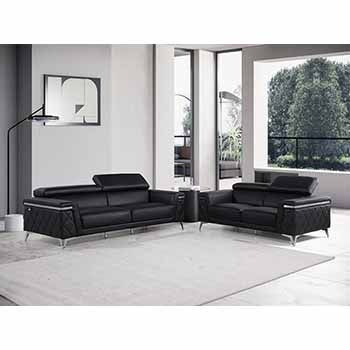 Global United Furniture 1140 Genuine Italian Leather 2 Piece Sofa Set in Black color.  1140-2pcs-black
