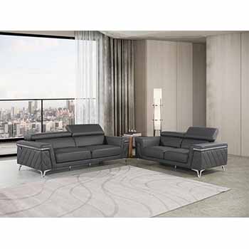 Global United Furniture 1140 Genuine Italian Leather 2 Piece Sofa Set in Dark Gray color.  1140-2pcs-dark-gray