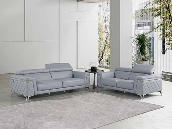 Global United Furniture 1140 Genuine Italian Leather 2 Piece Sofa Set in Light Blue color.  1140-2pcs-light-blue
