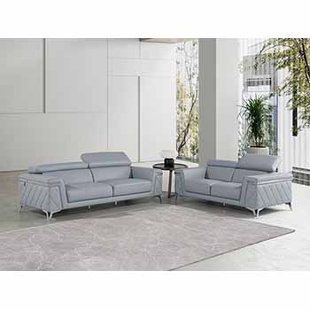 Global United Furniture 1140 Genuine Italian Leather 2 Piece Sofa Set in Light Blue color.  1140-2pcs-light-blue