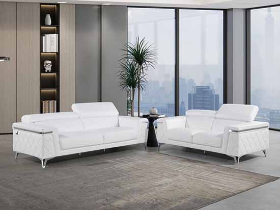 Global United Furniture 1140 Genuine Italian Leather 2 Piece Sofa Set in White color.  1140-2pcs-white