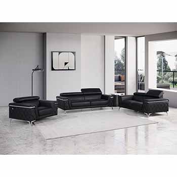 Global United Furniture 1140 Genuine Italian Leather 3 Piece Sofa Set in Black color.  1140-3pcs-black