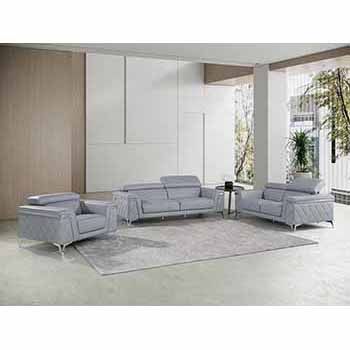 Global United Furniture 1140 Genuine Italian Leather 3 Piece Sofa Set in Light Blue color. 1140-3pcs-light-blue