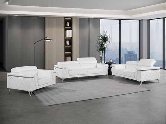 Global United Furniture 1140 Genuine Italian Leather 3 Piece Sofa Set in White color. 1140-3pcs-white