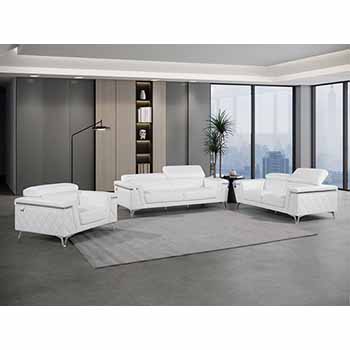 Global United Furniture 1140 Genuine Italian Leather 3 Piece Sofa Set in White color. 1140-3pcs-white