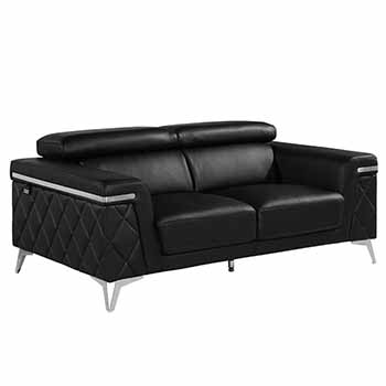 Global United Furniture 1140 Genuine Italian Leather Loveseat in Black color. 1140-black-loveseat