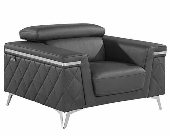 Global United Furniture 1140 Genuine Italian Leather Chair in Dark Gray color.  1140-dark-gray-chair