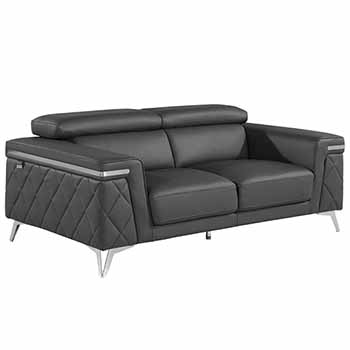 Global United Furniture 1140 Genuine Italian Leather Loveseat in Dark Gray color.  1140-dark-gray-loveseat