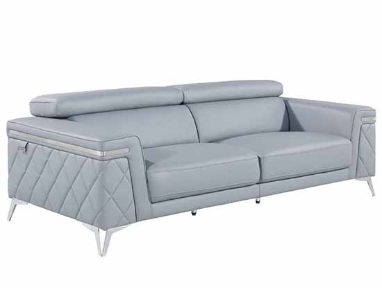 Global United Furniture 1140 Genuine Italian Leather Sofa in Light Blue color.  1140-light-blue-sofa